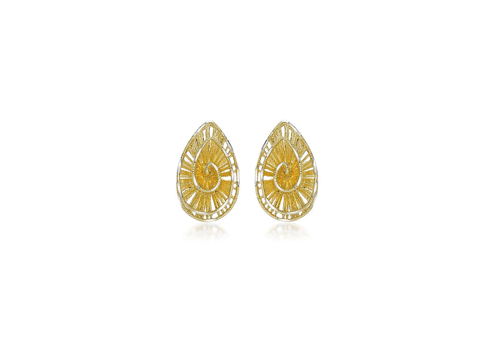 9ct 2-Tone Gold 8.1mm x 12.8mm Lace-Style Swirl Teardrop Stud Earrings