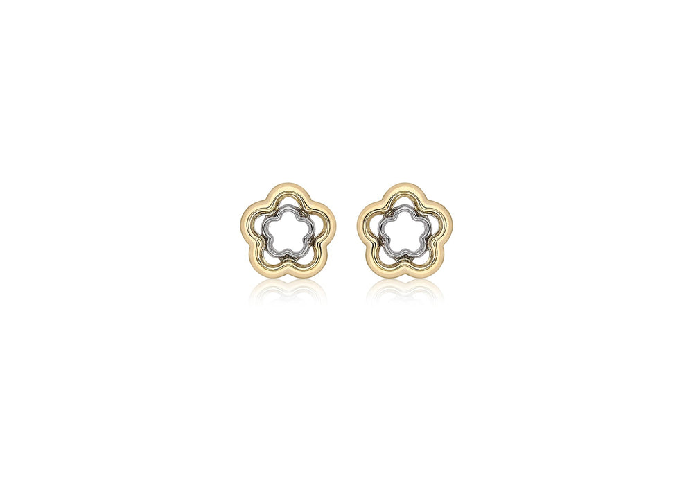 9ct 2-Colour Gold 9.2mm x 9.3mm Double Flower Stud Earrings