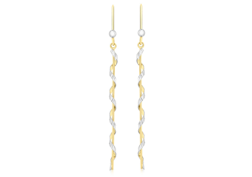 9ct 2-Colour Gold Twist Drop Earrings