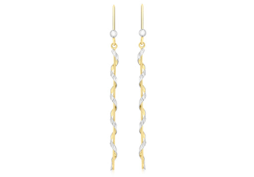 9ct 2-Colour Gold Twist Drop Earrings