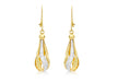 9ct 2-Colour Gold 7mm x 34mm Diamond Cut Teardrop Earrings