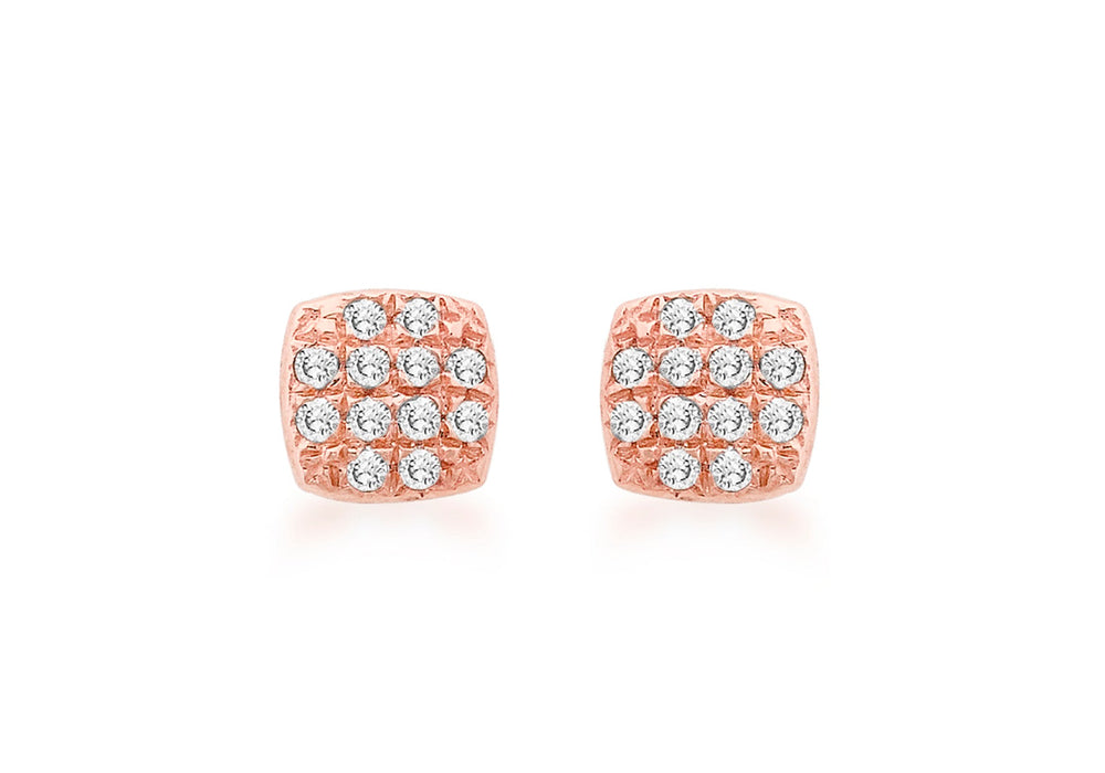 9ct Rose Gold 0.10ct Diamond Pave Set 5mm ushion Stud Earrings