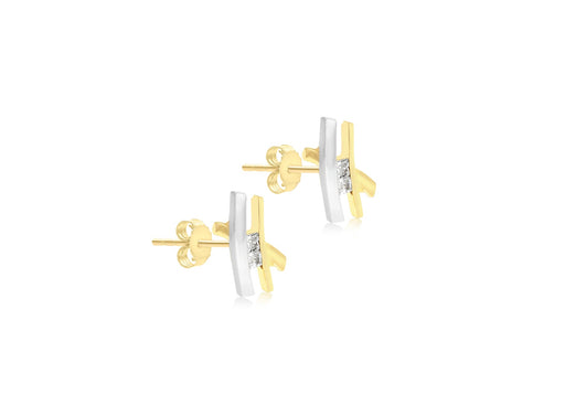 9ct 2-Tone Gold Zirconia  5mm x 10mm Kiss Stud Earrings