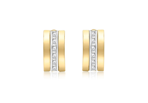 9ct 2-Tone Gold Zirconia  7.5mm x 14.8 Triple-Bars Stud Earrings