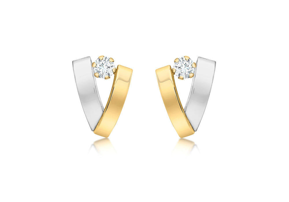 9ct 2-Tone Gold Zirconia  Overlap Stud Earrings
