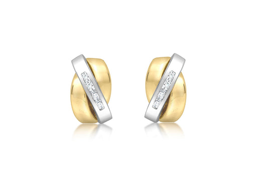 9ct 2-Tone Gold Zirconia  Overlap Triple-Bars Stud Earrings