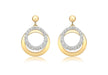 9ct 2-Colour Gold Zirconia  urved Ring and Plain urved Ring Drop Earrings