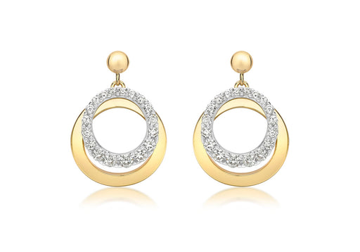 9ct 2-Colour Gold Zirconia  urved Ring and Plain urved Ring Drop Earrings