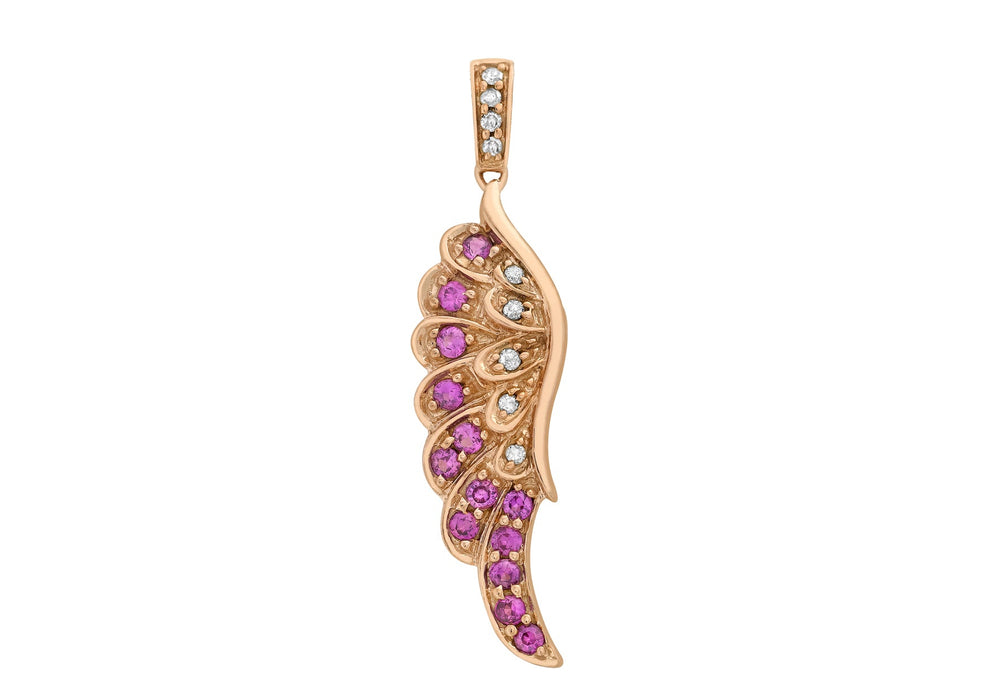 9ct Rose Gold 0.05t Diamond and Pink Sapphire Wing Pendant