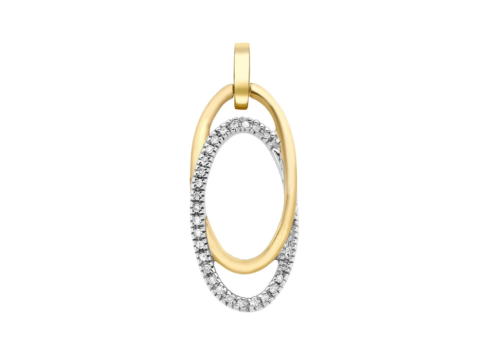 9ct 2-Colour Gold 0.08t Diamond Double Oval Pendant