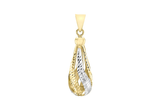 9ct 2-Colour Gold Diamond Cut Pear-Shaped Drop Pendant