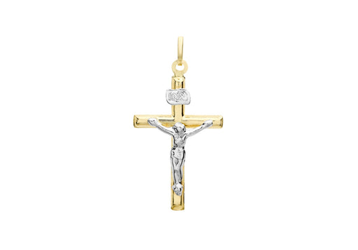 9ct 2-Colour Gold 15mm x 26mm Crucifix  Pendant