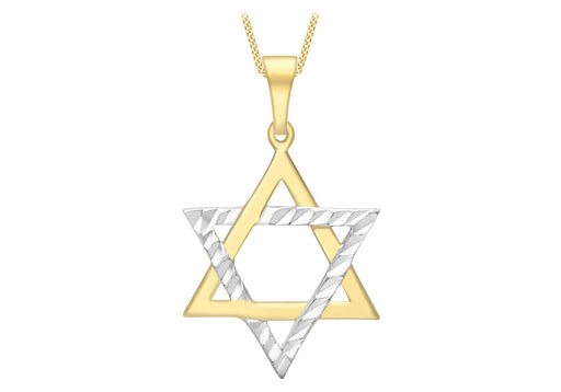 9ct 2-Tone Gold Plain and Diamond Cut 'Star Of David' Pendant