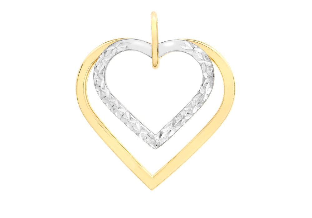 9ct 2-Colour Gold Diamond Cut Double-Heart Pendant