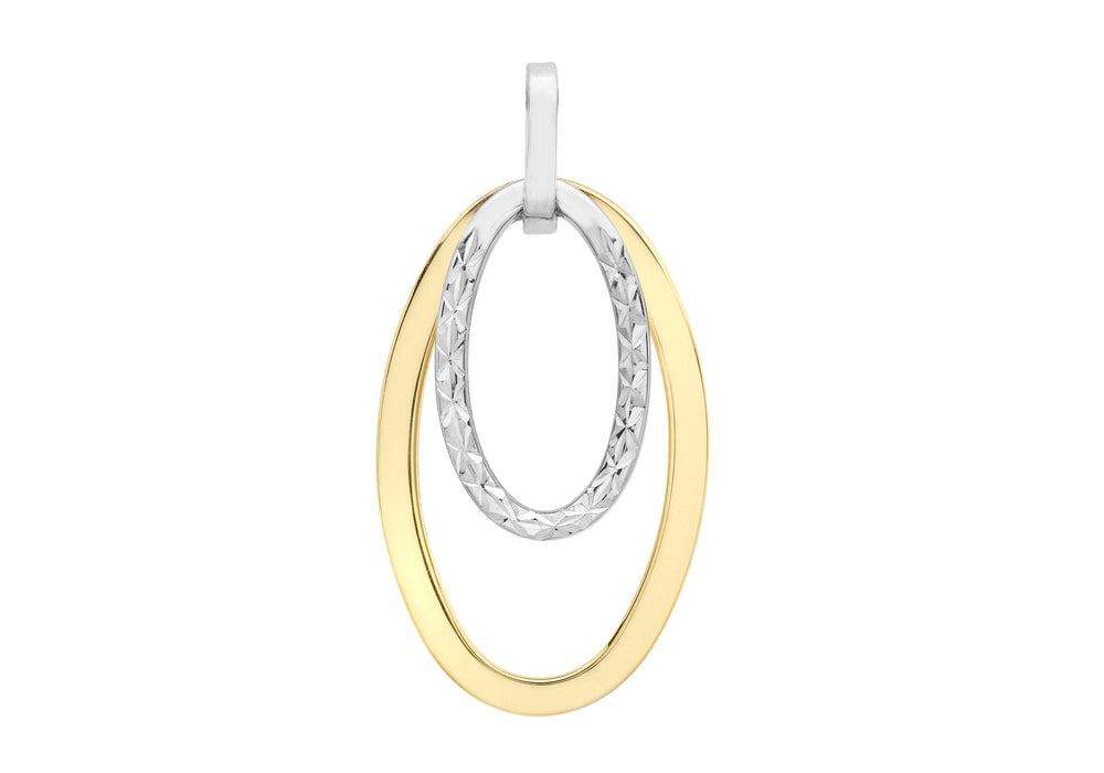 9ct 2-Colour Gold Diamond Cut Double Oval Pendant