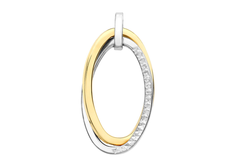 9ct 2-Colour Gold Diamond Cut Double Oval Crossover Pendant