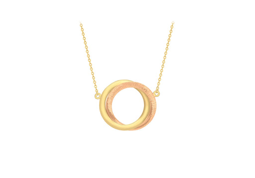 9ct 2-Colour Gold Diamond Cut Double-Ring Pendant Necklet9