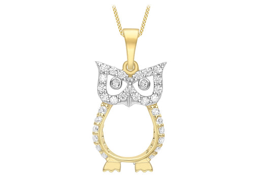 9ct 2-Tone Gold Zirconia  11mm x 22mm Owl Pendant