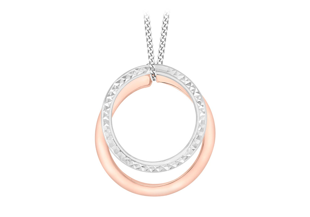 9ct 2-Tone Gold Round Plain and Diamond Cut Circle Pendant