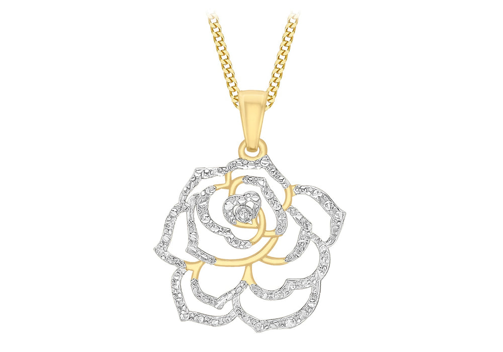 9ct 2-Tone Gold 0.005t Diamond entre Rose Pendant