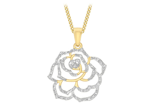 9ct 2-Tone Gold 0.005t Diamond entre Rose Pendant