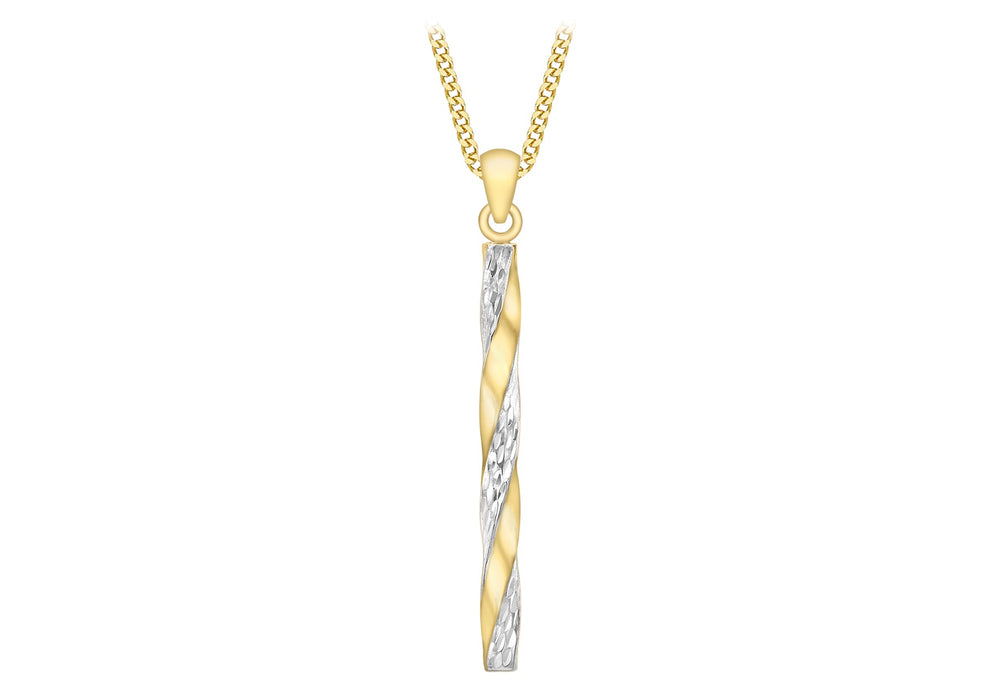 9ct 2-Colour Gold 2.85mm x 37mm Twist Diamond Cut Pole Pendant