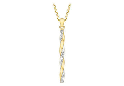 9ct 2-Colour Gold 2.85mm x 37mm Twist Diamond Cut Pole Pendant