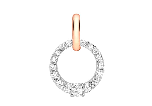 9ct 2-Colour Gold Zirconia  12.7mm x 19.4mm Circle Pendant