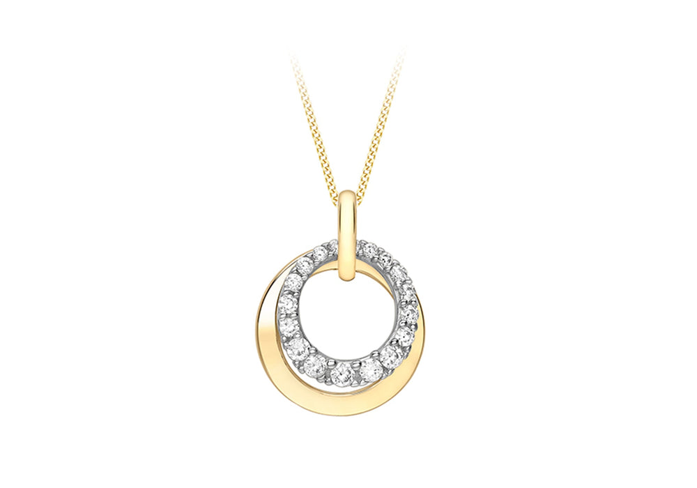 9ct 2-Colour Gold Zirconia  16.7mm x 22.3mm Double Circle Pendant