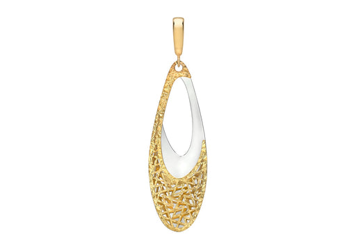 9ct 2-Colour Gold 11.5mm x 42mm Oblong Teardrop Fretwork Pendant