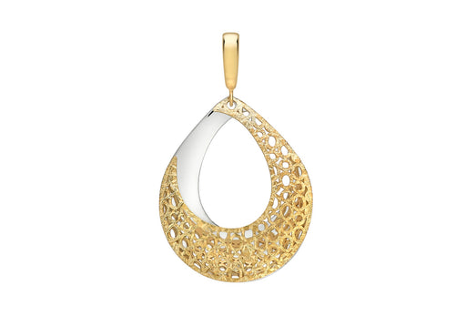 9ct 2-Colour Gold Teardrop Fretwork Pendant