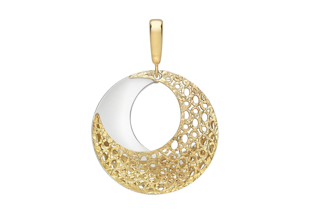 9ct 2-Colour Gold Round Fretwork Pendant