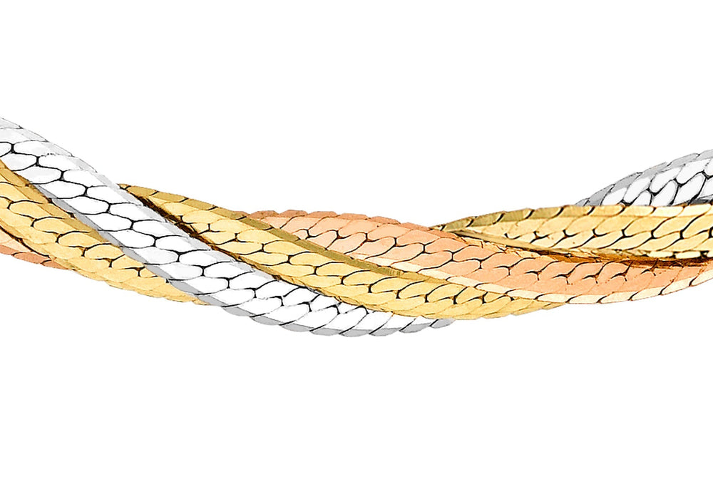 9ct 3-Colour Gold Four-Plait Herringbone Chain