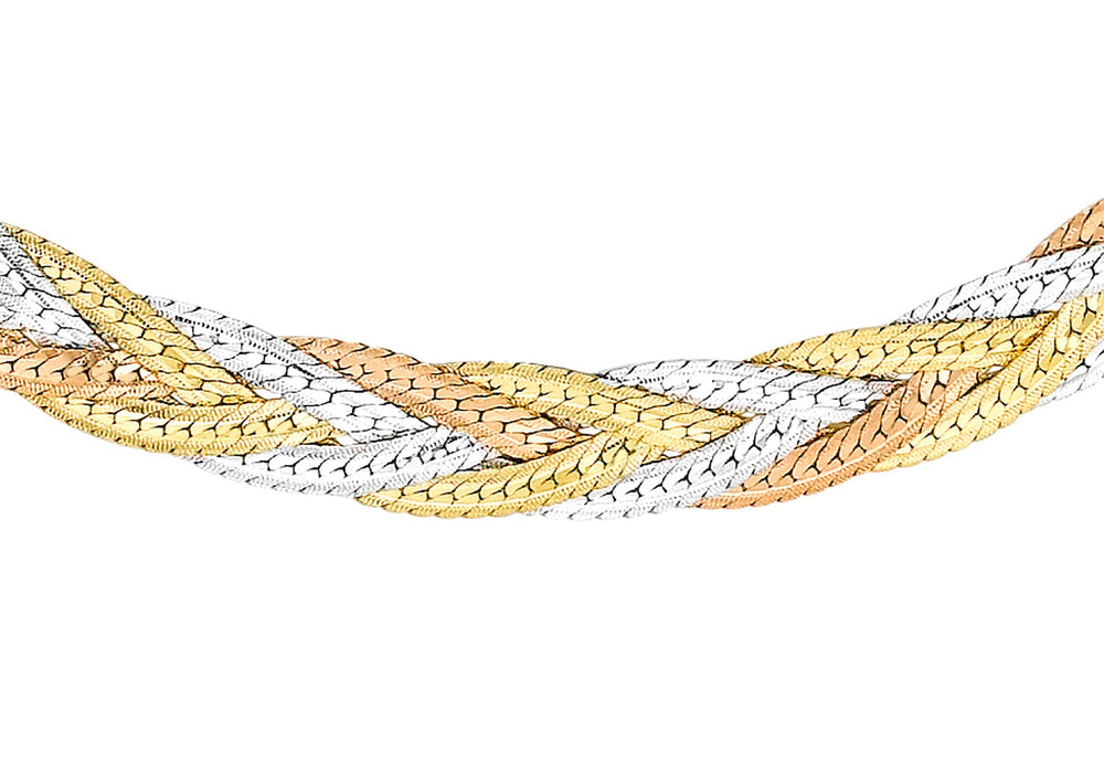 9ct 3-Colour Gold 3-Plait Textured Herringbone Necklace  41m/16"9