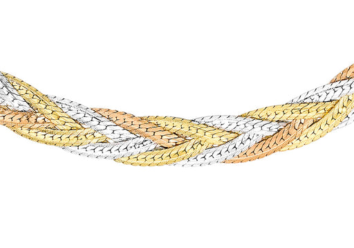9ct 3-Colour Gold 3-Plait Textured Herringbone Necklace  41m/16"9