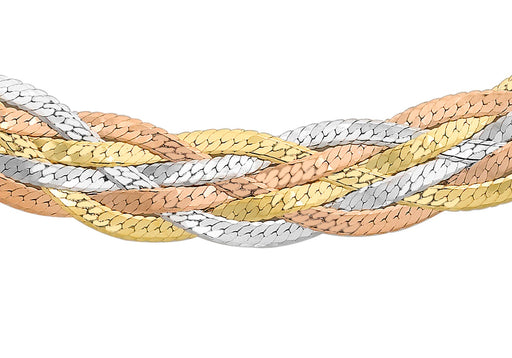 9ct 3-Colour GOLD 6-PLAIT TEXTURED HERRINGBONE Necklace