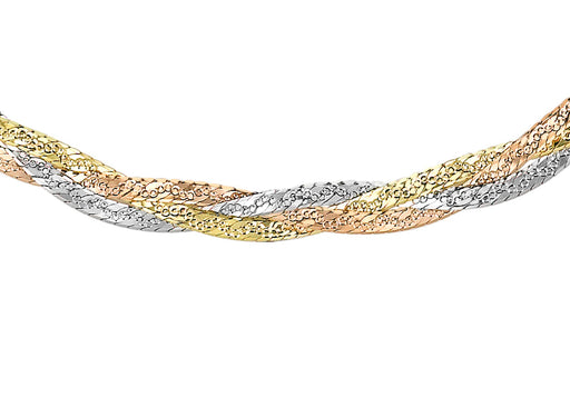 9ct 3-Colour Gold 3 Plait Diamond Cut Herringbone Necklace  43m/17"9