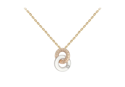 9ct 3-Tone Gold Zirconia  Double-Ring Adjustable Necklace