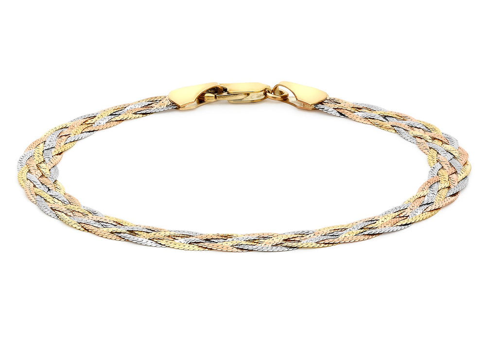 9ct 3-Colour Gold 6-Plait Textured Herringbone Bracelet 18m/7"9