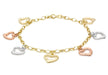 9ct 3-Colour Gold Open-Heart Charm Belcher  Bracelet 18m/7"9