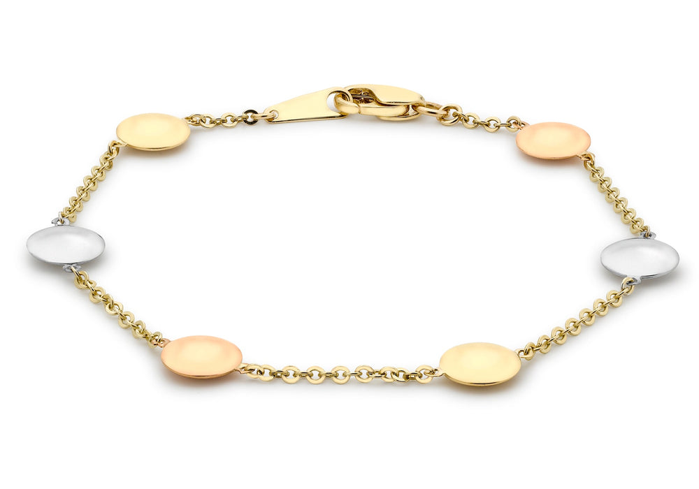 9ct 3-Colour Gold Disc Link Bracelet 19m/7.5"9