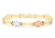 9ct 3-Colour Gold Heart and Kiss Link Bracelet 19m/7.5"9