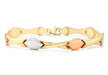 9ct 3-Colour Gold Hugs and Kisses Link Bracelet 19m/7.5"9