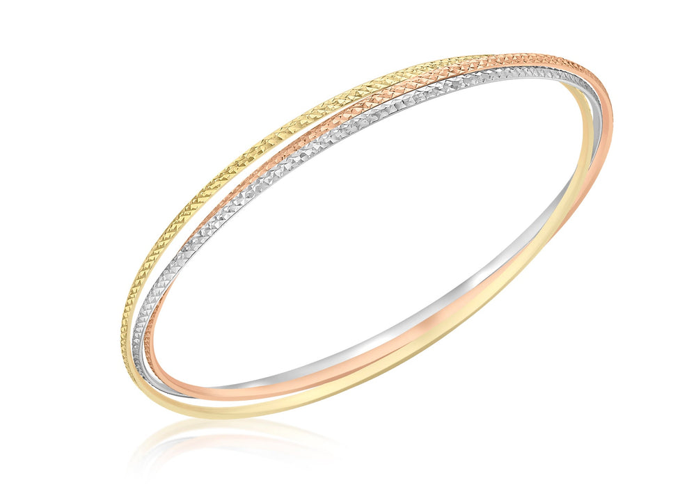 9ct 3-Colour Gold 5.5mm Diamond Cut Russian Bangle