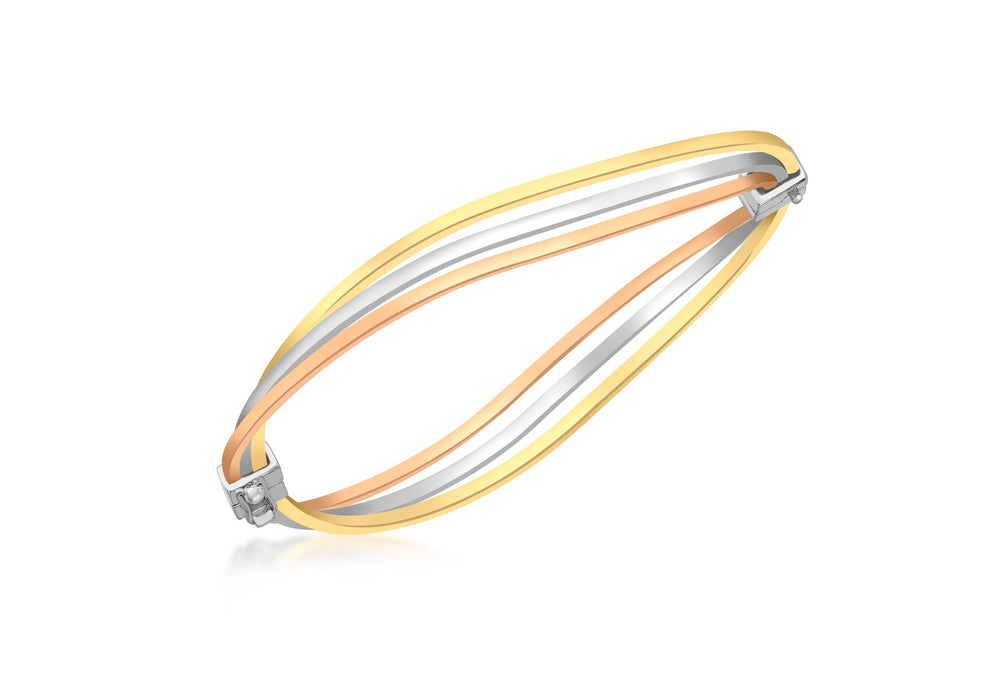 9ct 3-Colour Gold Wave Bangle