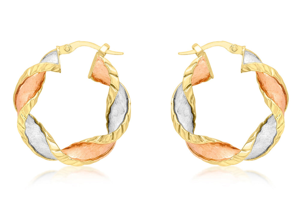 9ct 3-Colour Gold 25mm Twist Creole Earrings