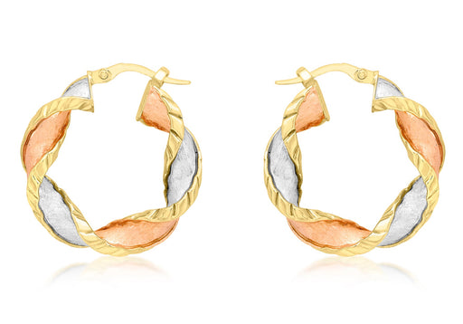 9ct 3-Colour Gold 25mm Twist Creole Earrings