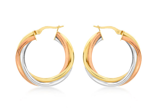9ct 3-Colour Gold 28mm Twist Creole Earrings