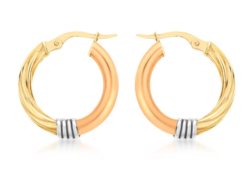 9ct 3-Colour Gold 20mm Creole Earrings