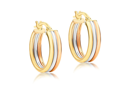 9ct 3-Colour Gold 17mm Polished Creole Earrings